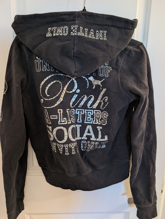 PINK Victoria's Secret Tops - PINK Victoria's Secret Black Vintage Bedazzeled Hoodie